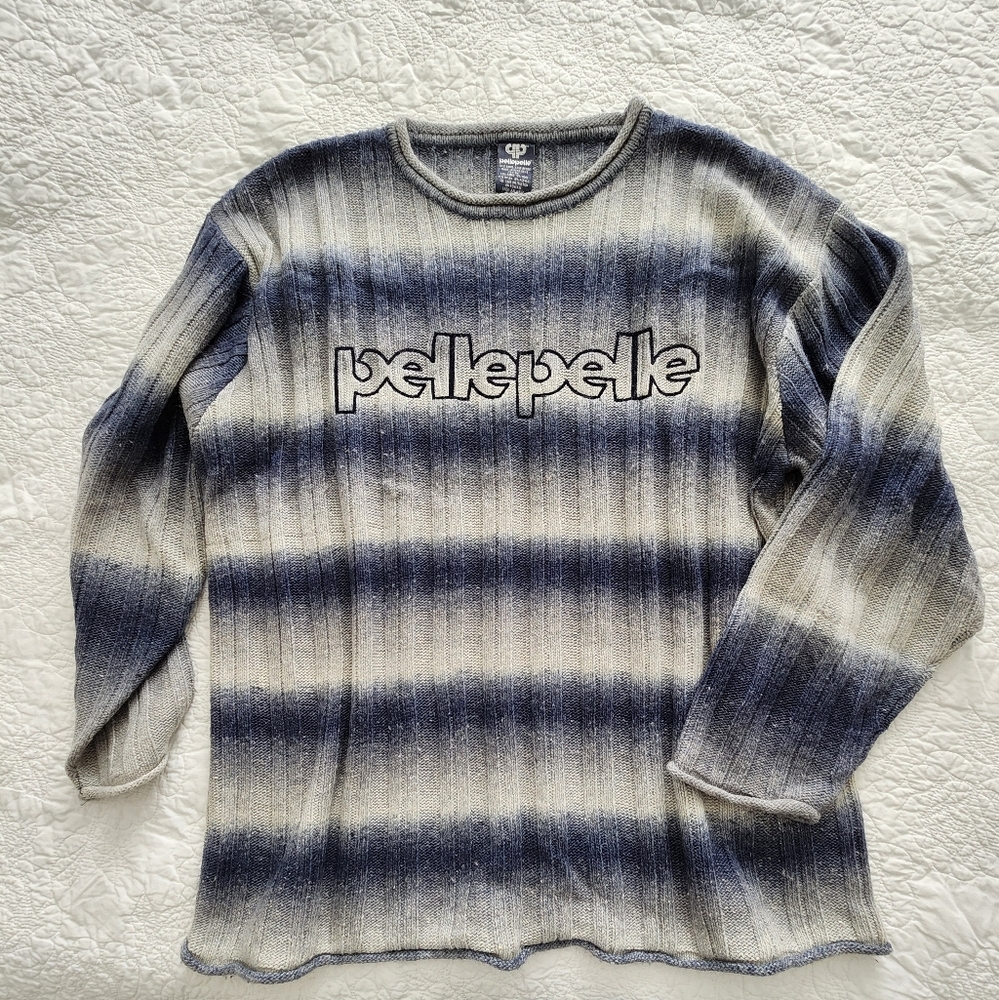 Pelle Pelle Blue and Gray Gradient Sweater,  XXL, Early 2000s Era